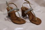 Glittering Gold T-Strap Block Heels