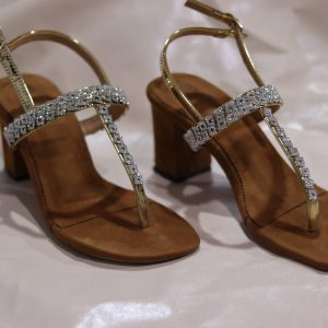 Glittering Gold T-Strap Block Heels
