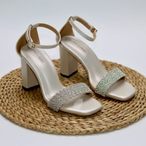 Graceful Crystal Embellished Crystal Strap Block Heels
