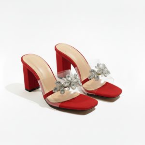 Radiant Floral-Crystal Transparent Strap Heels